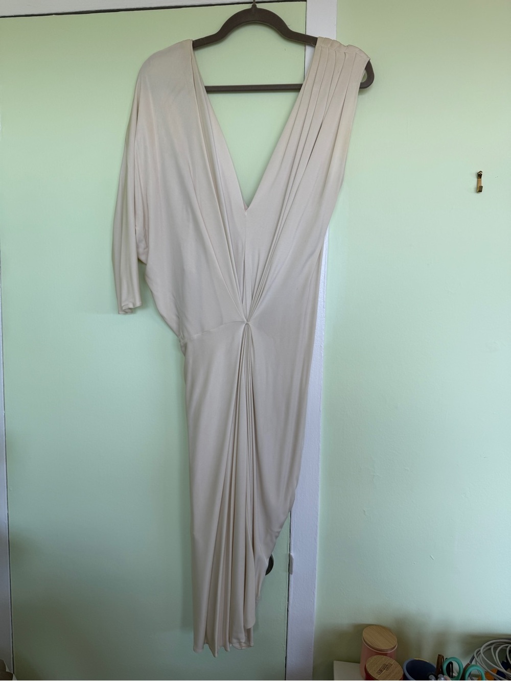 Vintage Alberta Ferretti Cream V-Neck Grecian Assymetrical Women’s Dress 4
